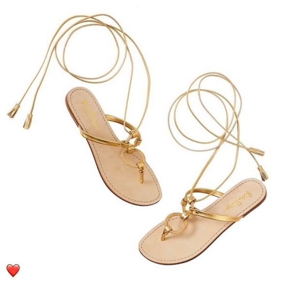 Lilly Pulitzer Lacey Sandals Strappy Leather Thong Women’s Size 8 Metallic Gold - Picture 14 of 14